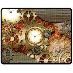 Steampunk, Wonderful Steampunk Design With Clocks And Gears In Golden Desing Fleece Blanket (medium)  by FantasyWorld7