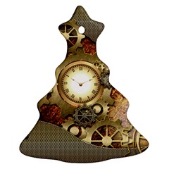 Steampunk, Wonderful Steampunk Design With Clocks And Gears In Golden Desing Ornament (christmas Tree) by FantasyWorld7