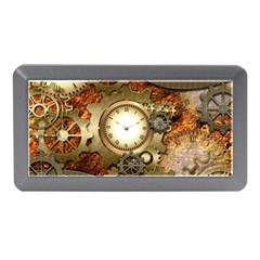 Steampunk, Wonderful Steampunk Design With Clocks And Gears In Golden Desing Memory Card Reader (mini)