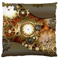 Steampunk, Wonderful Steampunk Design With Clocks And Gears In Golden Desing Large Cushion Cases (one Side) 