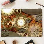 Steampunk, Wonderful Steampunk Design With Clocks And Gears In Golden Desing Cosmetic Bag (XXL)  Back