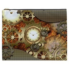 Steampunk, Wonderful Steampunk Design With Clocks And Gears In Golden Desing Cosmetic Bag (xxxl) 