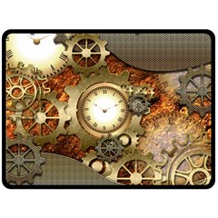 Steampunk, Wonderful Steampunk Design With Clocks And Gears In Golden Desing Double Sided Fleece Blanket (large) 