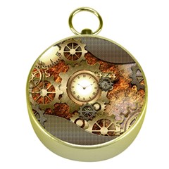 Steampunk, Wonderful Steampunk Design With Clocks And Gears In Golden Desing Gold Compasses