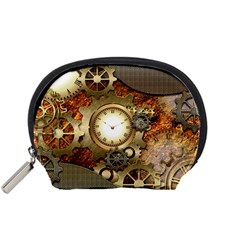 Steampunk, Wonderful Steampunk Design With Clocks And Gears In Golden Desing Accessory Pouches (small)  by FantasyWorld7