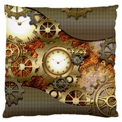 Steampunk, Wonderful Steampunk Design With Clocks And Gears In Golden Desing Large Flano Cushion Cases (two Sides) 