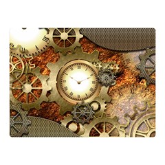 Steampunk, Wonderful Steampunk Design With Clocks And Gears In Golden Desing Double Sided Flano Blanket (mini)  by FantasyWorld7