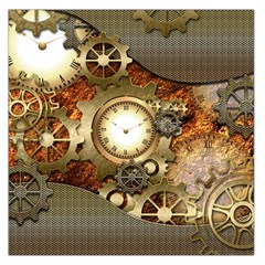 Steampunk, Wonderful Steampunk Design With Clocks And Gears In Golden Desing Large Satin Scarf (square) by FantasyWorld7