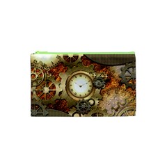 Steampunk, Wonderful Steampunk Design With Clocks And Gears In Golden Desing Cosmetic Bag (xs) by FantasyWorld7