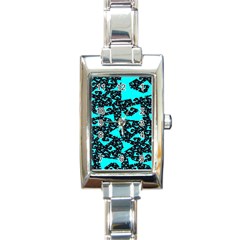 Teal On Black Funky Fractal Rectangle Italian Charm Watches by KirstenStar