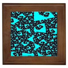 Teal On Black Funky Fractal Framed Tiles