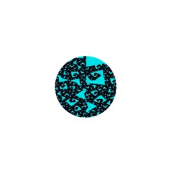 Teal On Black Funky Fractal 1  Mini Buttons