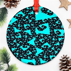 Teal On Black Funky Fractal Ornament (round) 