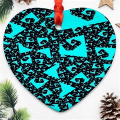 Teal On Black Funky Fractal Ornament (heart) 