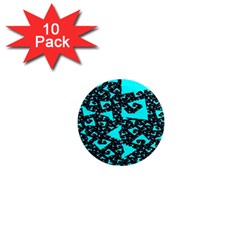 Teal On Black Funky Fractal 1  Mini Magnet (10 Pack)  by KirstenStar