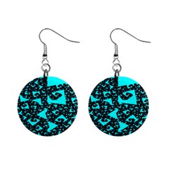 Teal On Black Funky Fractal Mini Button Earrings by KirstenStar