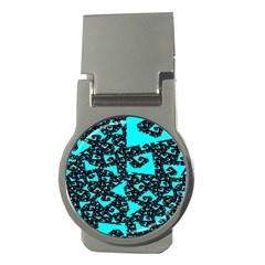 Teal On Black Funky Fractal Money Clips (round) 