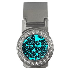 Teal On Black Funky Fractal Money Clips (cz) 