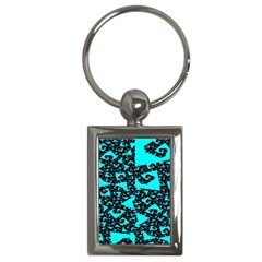 Teal On Black Funky Fractal Key Chains (rectangle) 