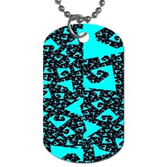 Teal On Black Funky Fractal Dog Tag (one Side) by KirstenStar