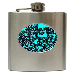 Teal On Black Funky Fractal Hip Flask (6 Oz)