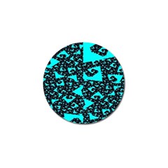 Teal On Black Funky Fractal Golf Ball Marker