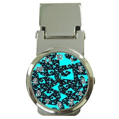 Teal On Black Funky Fractal Money Clip Watches by KirstenStar