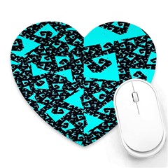 Teal On Black Funky Fractal Heart Mousepads