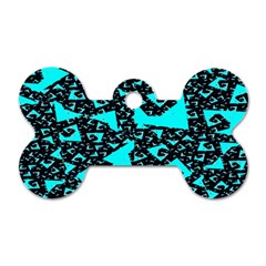 Teal On Black Funky Fractal Dog Tag Bone (two Sides) by KirstenStar