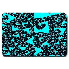 Teal On Black Funky Fractal Large Doormat 