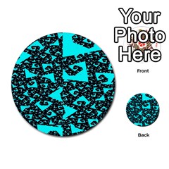 Teal On Black Funky Fractal Multi-purpose Cards (round) 