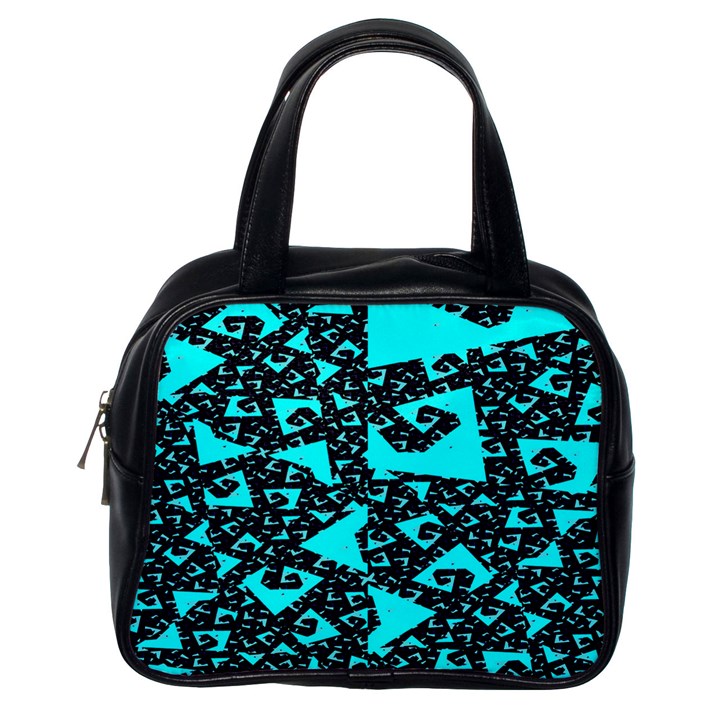 Teal on Black Funky Fractal Classic Handbags (One Side)