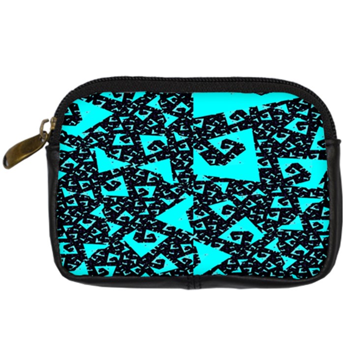 Teal on Black Funky Fractal Digital Camera Cases