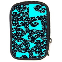 Teal On Black Funky Fractal Compact Camera Cases by KirstenStar