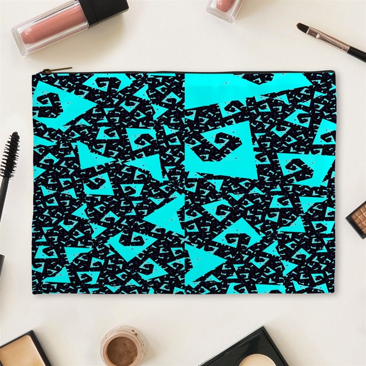 Teal on Black Funky Fractal Cosmetic Bag (XL)