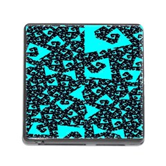 Teal On Black Funky Fractal Memory Card Reader (square)