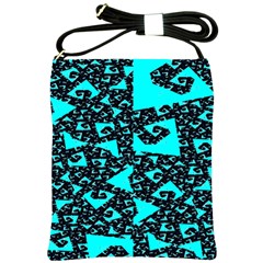 Teal On Black Funky Fractal Shoulder Sling Bags by KirstenStar