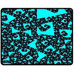 Teal On Black Funky Fractal Fleece Blanket (medium) 