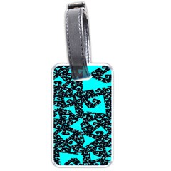 Teal On Black Funky Fractal Luggage Tags (one Side) 