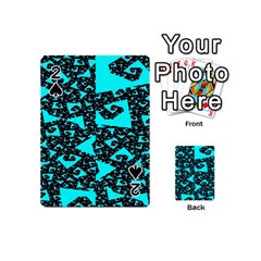 Teal On Black Funky Fractal Playing Cards 54 (mini)  by KirstenStar