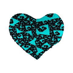 Teal On Black Funky Fractal Standard 16  Premium Heart Shape Cushions