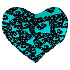 Teal On Black Funky Fractal Large 19  Premium Heart Shape Cushions