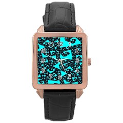 Teal On Black Funky Fractal Rose Gold Watches