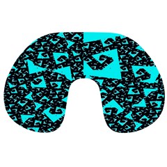 Teal On Black Funky Fractal Travel Neck Pillows