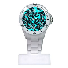 Teal On Black Funky Fractal Nurses Watches by KirstenStar