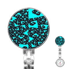 Teal On Black Funky Fractal Stainless Steel Nurses Watches