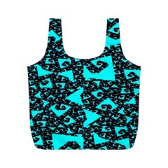 Teal On Black Funky Fractal Full Print Recycle Bags (m) 