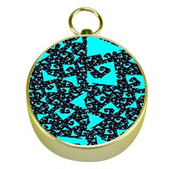 Teal On Black Funky Fractal Gold Compasses