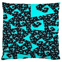 Teal On Black Funky Fractal Large Flano Cushion Cases (one Side)  by KirstenStar