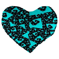 Teal On Black Funky Fractal Large 19  Premium Flano Heart Shape Cushions